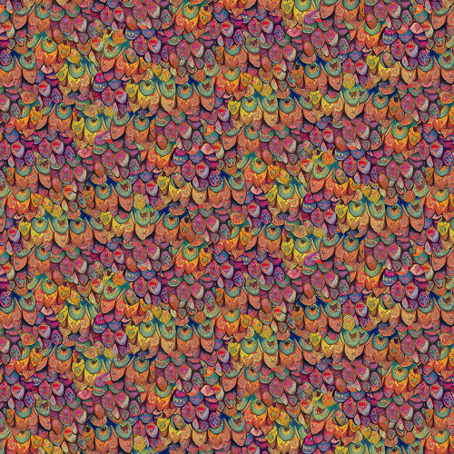 Timeless Treasures Fabrics Wild Wings Geo Packed Owl Feathers Multi Pink Orange Yellow