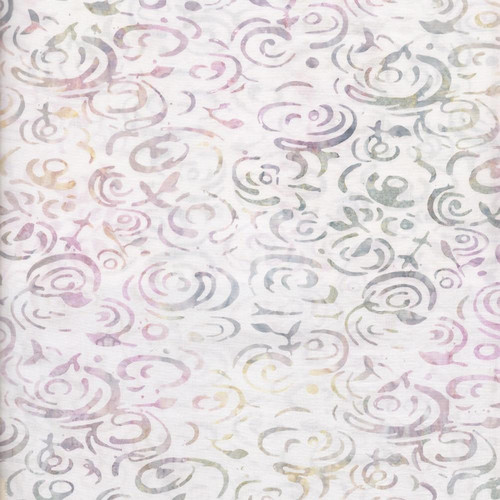 Timeless Treasures Fabrics Cosmic Tonga Batiks Water Swirls Thistle Purple, fabric with water swirl pattern in shades of purple, pink, and beige on a white background.