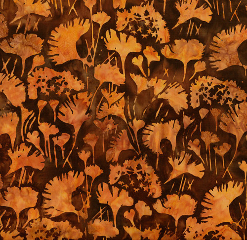Timeless Treasures Fabrics Painted Canyon Tonga Batiks Shadowy Leaves Cocoa Brown
