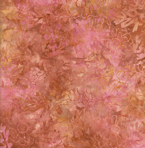 Timeless Treasures Fabrics Painted Canyon Tonga Batiks Harvest Floral Rose Pink Red, floral batik fabric with pink, rose, and earthy tones in a watercolor-style pattern.
