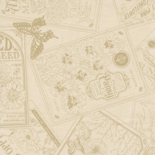 Moda Fabrics My Secret Garden Stacy Iest Hsu Seeds of Love Floral Seed Packets Natural Cream