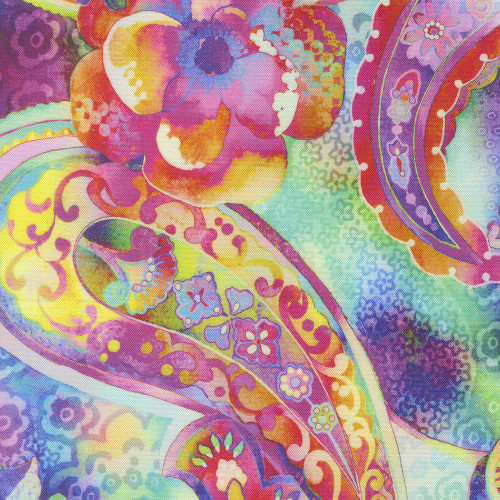 Moda Fabrics Gradients Gallery Moda Dream State Watercolor Paisley Multi Pink Red Blue Yellow