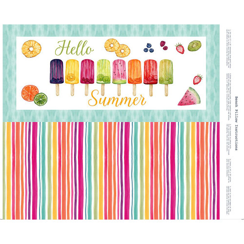 Timeless Treasures Fabrics Hello Summer White Pink Blue Hello Summer Popsicle Panel 36