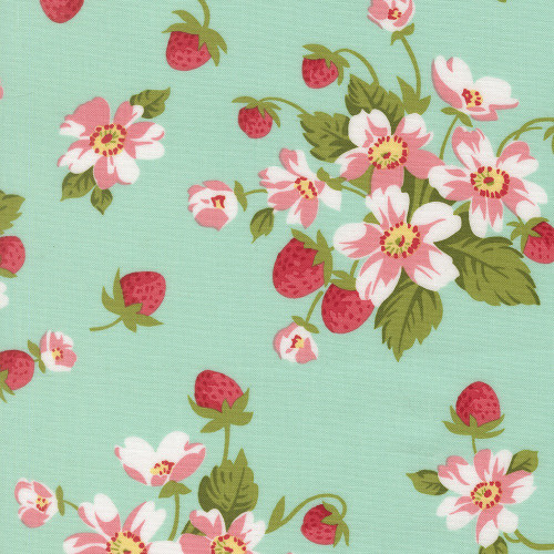 Moda Fabrics Bloomsberry Camille Roskelley Strawberries and Flowers Aqua Blue