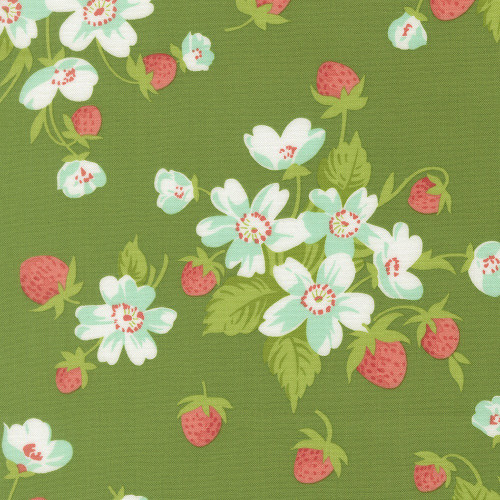 Moda Fabrics Bloomsberry Camille Roskelley Strawberries and Flowers Green Green