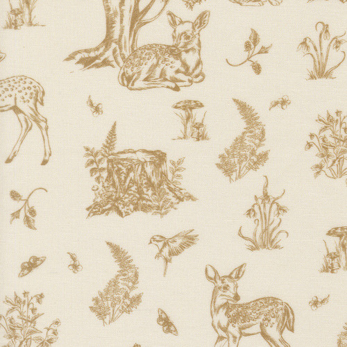 Moda Fabrics Fable and Fern Watercolour Heart Fawns Fables Deer Bird Toile Golden Cream