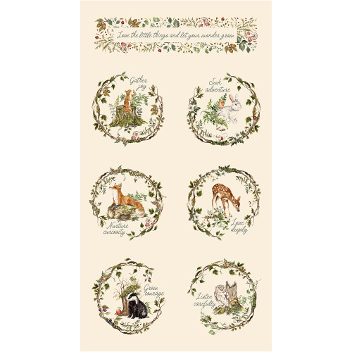 Moda Fabrics Fable and Fern Watercolour Heart Whever You Go Panel 24 Inch Eggshell Cream