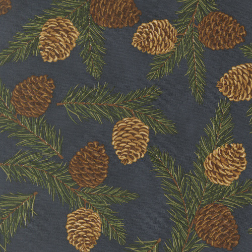 Moda Fabrics Northwoods Lodge Deb Strain Pinecones Pine Needles Midnight Blue