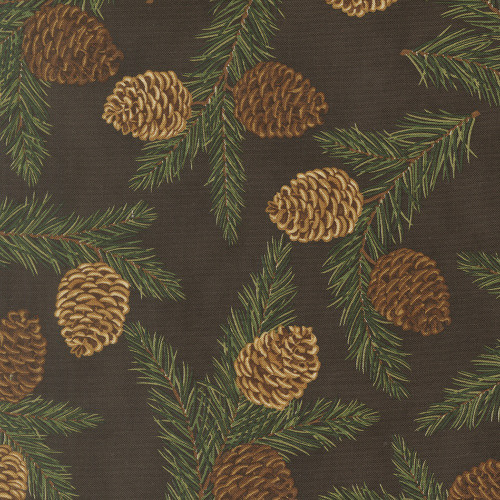Moda Fabrics Northwoods Lodge Deb Strain Pinecones Pine Needles Soil Black