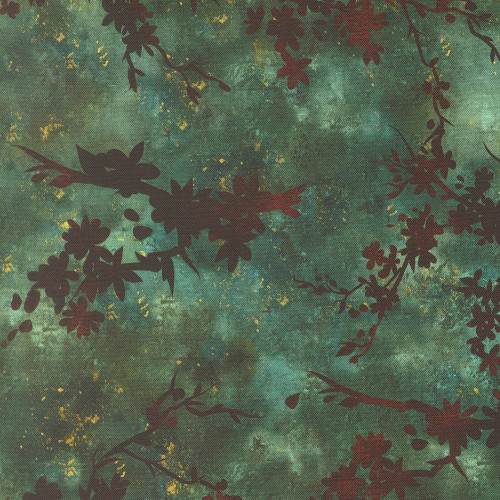 Moda Fabrics Tranquil Patina Debbie Maddy Zen Bloom Cherry Blossoms Teal Blue