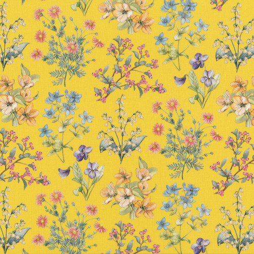 Liberty of London Fabrics Tana Lawn Floral Remedy Yellow Green Pink Blue Flower Study
