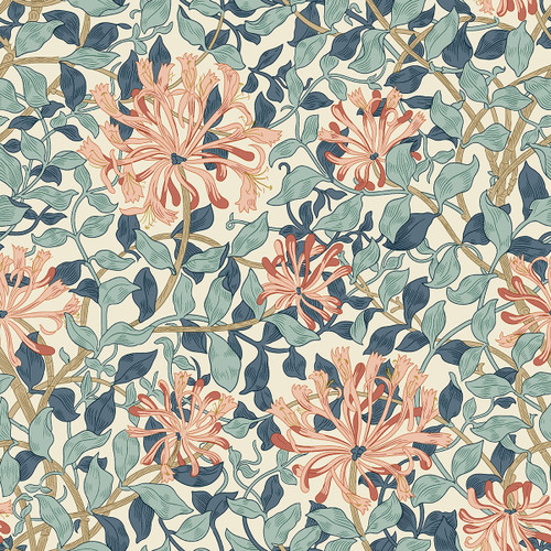 FreeSpirit Fabrics William Morris 108 Inch Wide Quilt Back Aqua Blue Cream Honeysuckle
