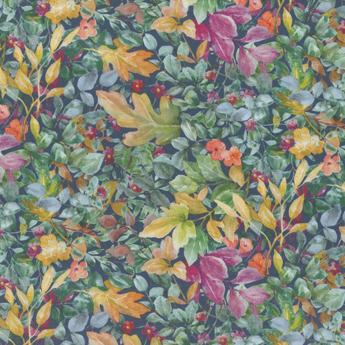 Clothworks Fabrics Floral Drama Beth Grove Packed Foliage Leaves Blue Green Teal