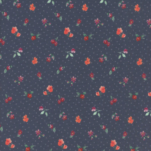 Clothworks Fabrics Floral Drama Beth Grove Ditsy Dotty Flower Navy Blue Red Rouge