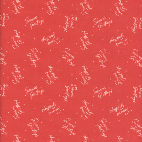Mia Presley Designs Fabric Retro Christmas Red Cream Seasons Greetings Script