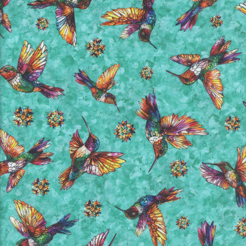 Quilting Treasures Fabrics Flight of the Hummingbird Dan Morris Hummingbirds Turquoise
