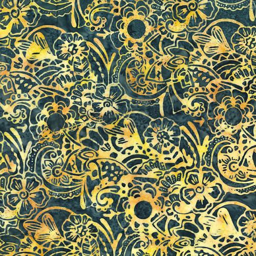 Quilting Treasures Fabrics Opulence Raja Batiks Batik Floral Gray