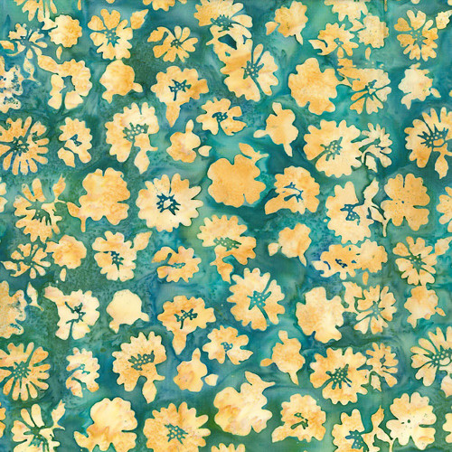 Quilting Treasures Fabrics Opulence Raja Batiks Flower Toss Aqua