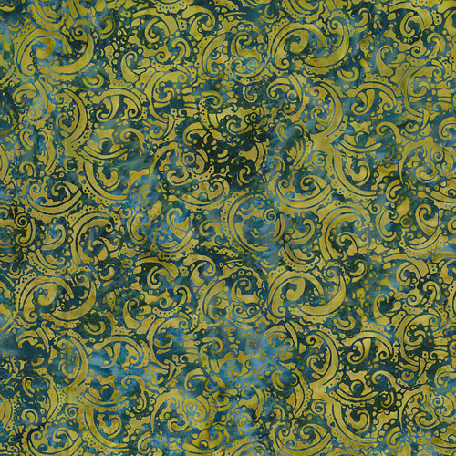 Quilting Treasures Fabrics Opulence Raja Batiks Scroll Blue Verdigris