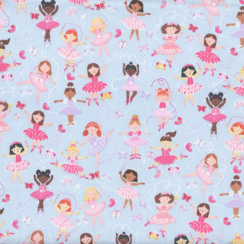 Andover Fabrics Dance Class Makower UK Ballerinas Blue