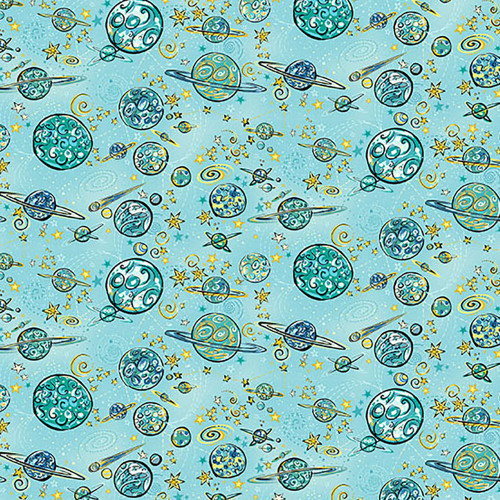 Andover Fabrics Orbit Makower UK Galaxy Teal