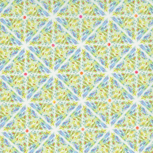 In The Beginning Fabrics Floriana Jason Yenter White Green Blue Feather Tiles