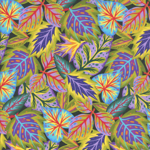In The Beginning Fabrics Free As a Bird Jason Yenter Multi Green Purple Blue Exotic Leaves