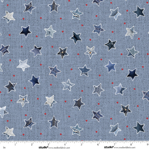 Studio E Fabrics Stars and Stripes Funny Girl Star Patches Slate Blue