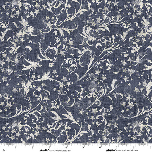 Studio E Fabrics Stars and Stripes Funny Girl Wispy Scroll and Stars Midnight Blue