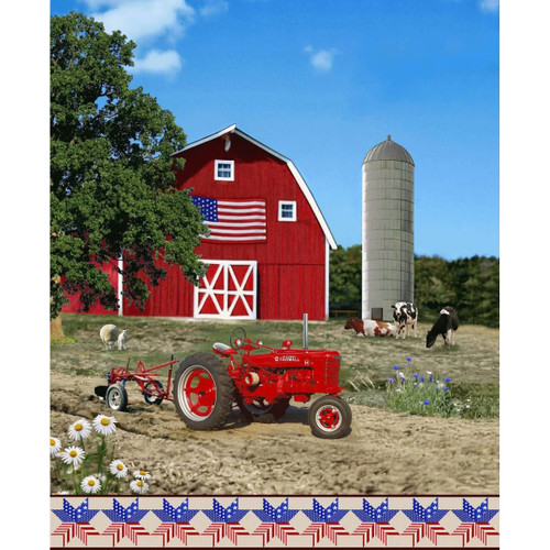 A E Nathan Fabrics Farmall Farm Barn Flag Tractor Panel