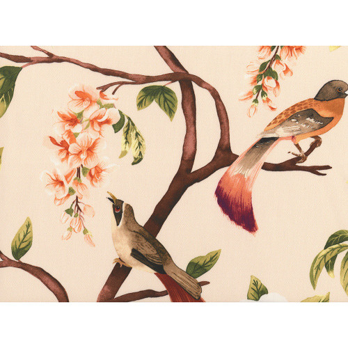 <p>Hamilton Fabrics Seymour Apricot Green Peach Pink Brown Birds in Fruit Trees</p>