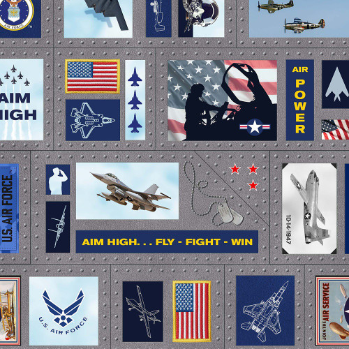 AE Nathan Fabrics US Air Force Aircraft Plane Patchwork Grey Red Blue
