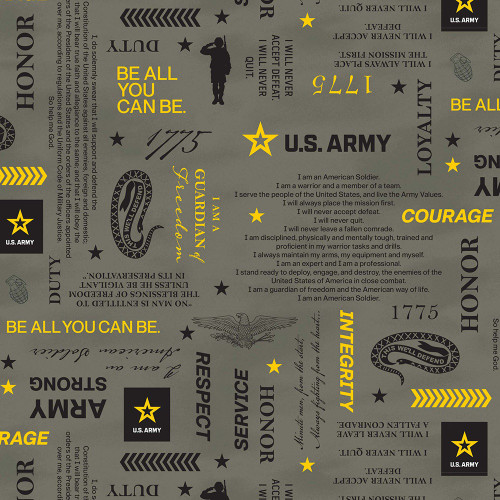 AE Nathan Fabrics US Army Green Yellow Black Slogans Mottos Sayings