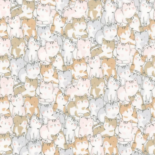Timeless Treasures Fabrics Purrfection Garden Cats Flannel Packed Cats Pink Grey Brown