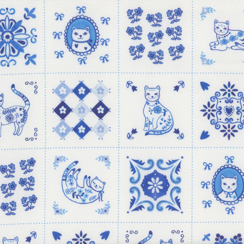 Windham Fabrics Chateau Meow Whistler Studios Tiny Tiles White Blue
