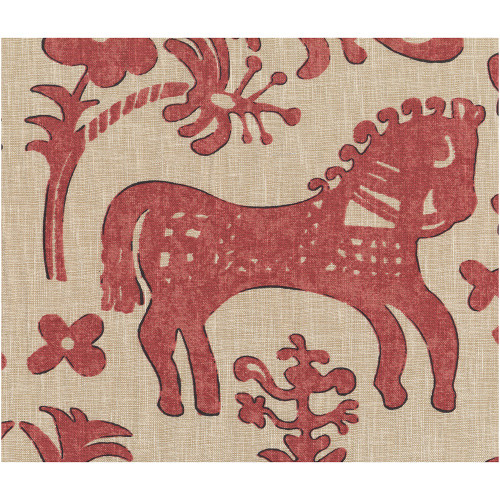 P Kaufmann Fabrics Folk Vignette Pomegranate Red Cream Folk Art Toile Horses Squirrels