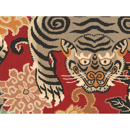 P Kaufmann Fabrics Tiger Eye Blaze Red Asian Tiger Peony Floral
