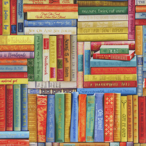 Timeless Treasures Sew Strong Sewing Library Books Multi