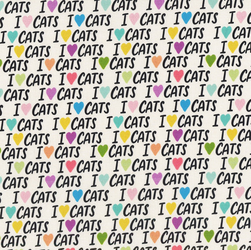 Timeless Treasures Fabrics Pets Novelty Fabric I Love Cats Words Red Cream Blue Green