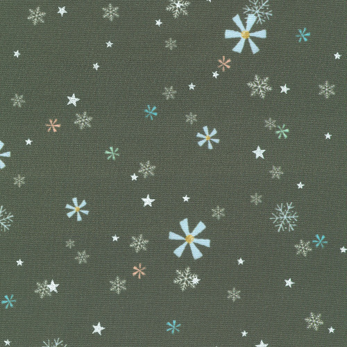 Robert Kaufman Fabrics Wintertime Sally Wilson Nightfall Grey Snowflakes Stars