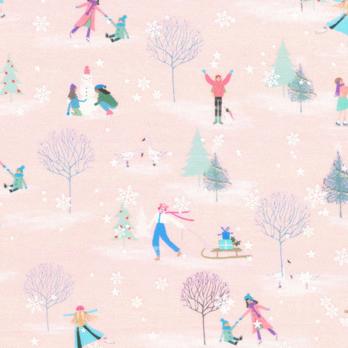 <p>Robert Kaufman Fabrics Wintertime Sally Wilson Ballerina Pink Snowflakes Snowmen Ice Skaters Pink</p>