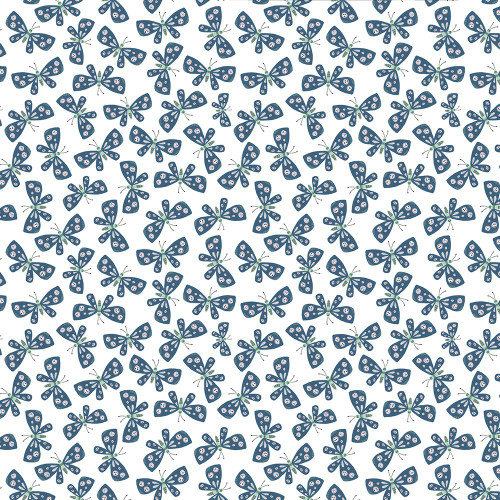 Dear Stella Fabrics Cat Walk Leezaworks Butterflies White Blue