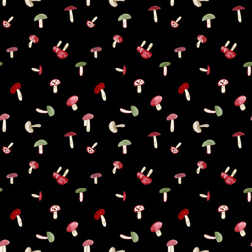Dear Stella Fabrics Cat Walk Leezaworks Meowshrooms Tossed Mushrooms Black Red