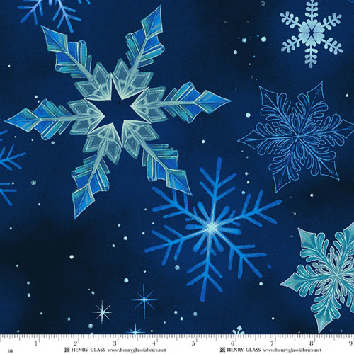 Henry Glass Fabrics Crystal Cascade Snowflakes 108 Inch Wide Quilt Backing Fabric Blue