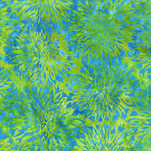 Lumin Fabrics Island Batik Feather and Flair Jerry Khiev Blossom Green Lemongrass