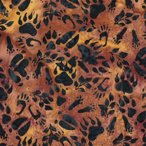 Lumin Fabrics Island Batik Fur and Forest Jerry Khiev Footprints  Multi Gold Magenta