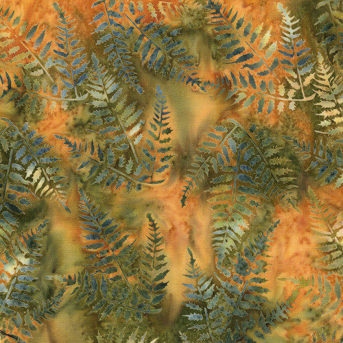 Lumin Fabrics Island Batik Fur and Forest Jerry Khiev Ferns  Multi Yellow Green Brown