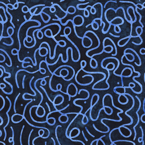 Lumin Fabrics Island Batik Pixelwave Jerry Khiev Squiggles  Blue Midnight Blue