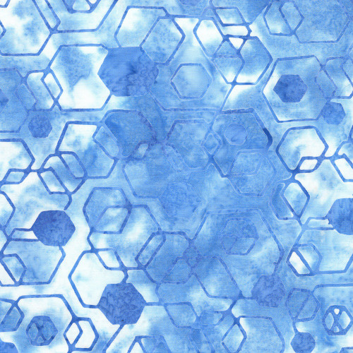 Lumin Fabrics Island Batik Pixelwave Jerry Khiev Hexagons Multi White Blue Sky