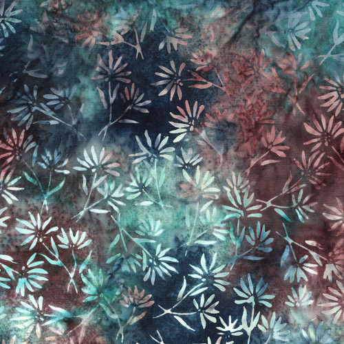Lumin Fabrics Island Batik Twigs and Tails Jerry Khiev Flowers Multi Purple Teal Blue